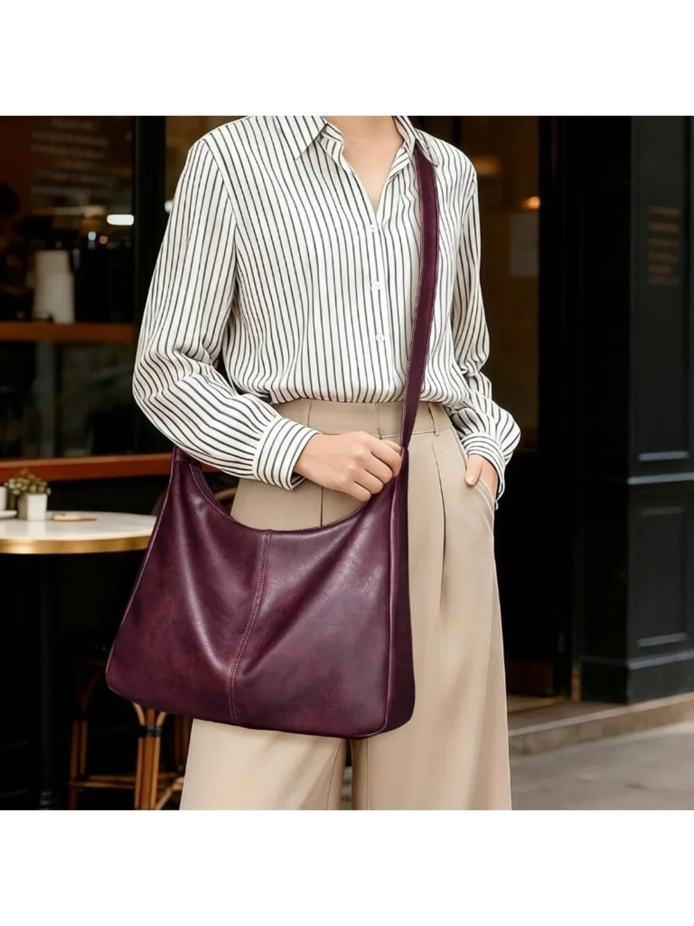 Stylish Vegan Leather Hobo Bag for Women - Slouchy Shoulder Tote Purse